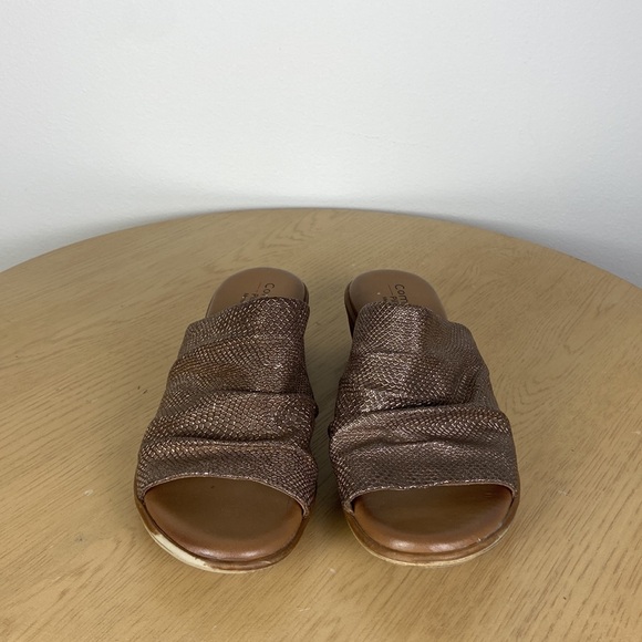 Comfortiva Women's 7 Heeled Bronze Slides Summer Coastal Grandma Neutral Minimal - Picture 2 of 8